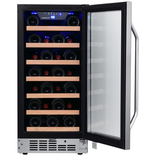 15 Inch Wide 30 Bottle Built-In Single Zone Wine Cooler with Reversible Door and LED Lighting