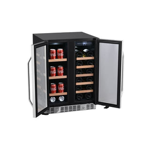 24 Inch Wide 17 Bottle Wine and 53 Can Beverage Cooler with French Doors