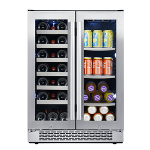 24 Inch Wide 21 Bottle Capacity 64 Can Capacity Beverage Center with LED Lighting and Double Pane Glass